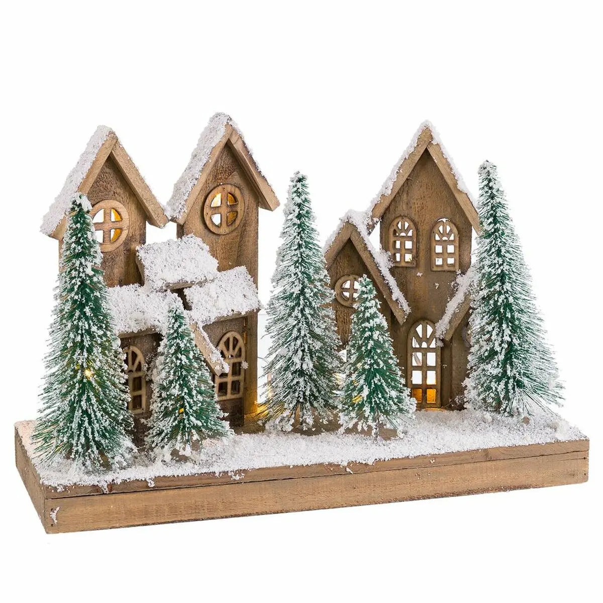 Décorations de Noël Blanc Vert Naturel Bois Plastique ville 45 x 18 x 30 cm - Sapin Belge