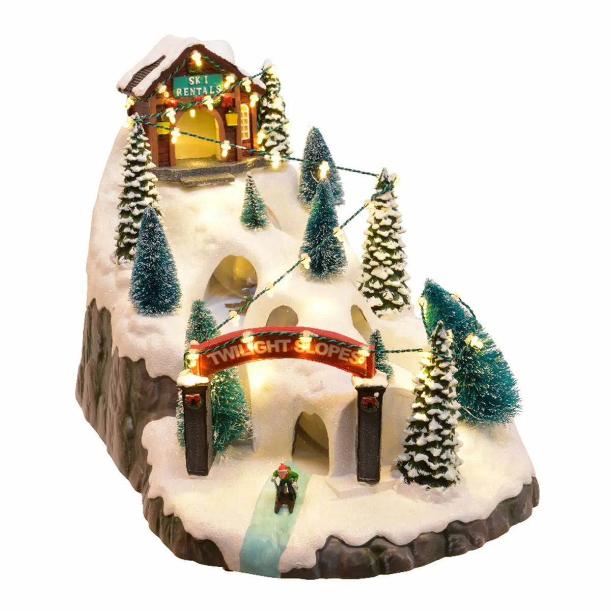 Décorations de Noël Lumineo Holiday Adventures Lumière LED Scène Vert tendre Ski (23 x 34 x 26 cm) - Sapin Belge