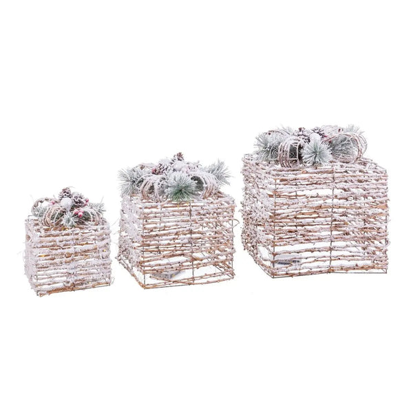 Décorations de Noël Naturel Métal Plastique Fibre Boîte Cadeau 25 x 25 x 36 cm (3 Unités) - Sapin Belge