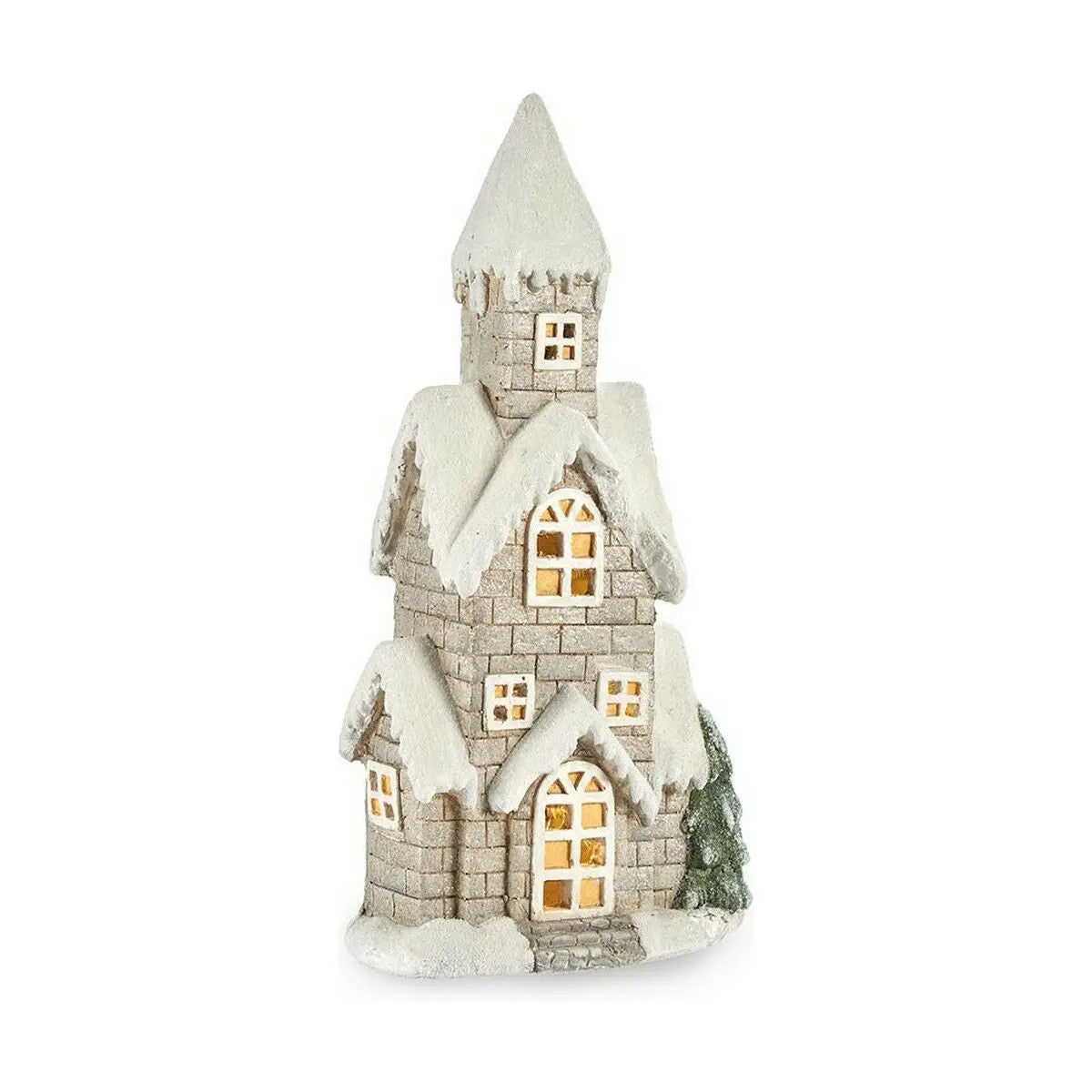 Figurine Décorative Maison Noël Lumière LED Musique Gris Blanc Vert Magnésium 15 x 53 x 25 cm - Sapin Belge