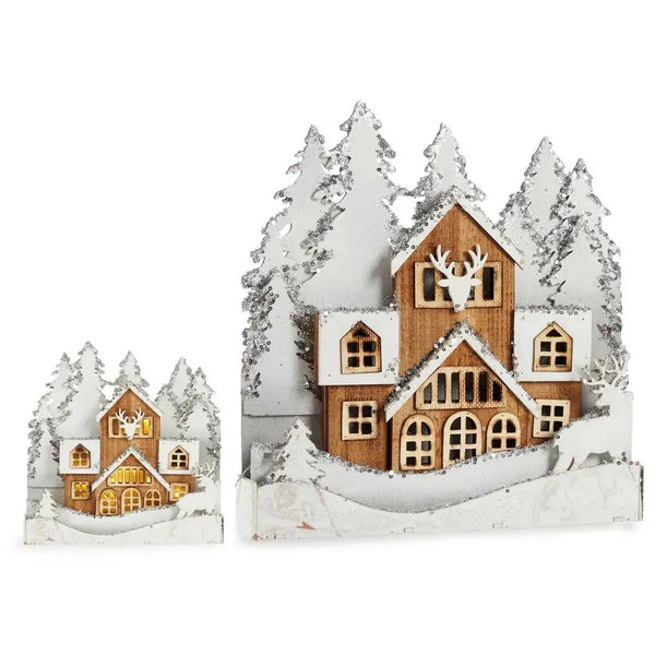 Figurine Décorative ville Noël Blanc Marron Bois 44 x 43 x 6 cm - Sapin Belge