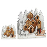 Figurine Décorative ville Noël Blanc Marron Bois 44 x 44,5 x 6 cm - Sapin Belge