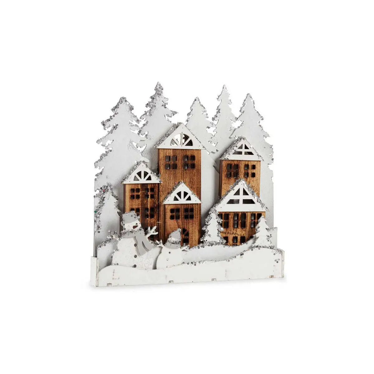 Figurine Décorative ville Noël Blanc Marron Bois 44 x 44,7 x 6 cm - Sapin Belge