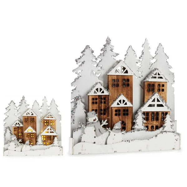 Figurine Décorative ville Noël Blanc Marron Bois 44 x 44,7 x 6 cm - Sapin Belge