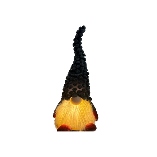Gnome with gray Christmas hat and light-up beard