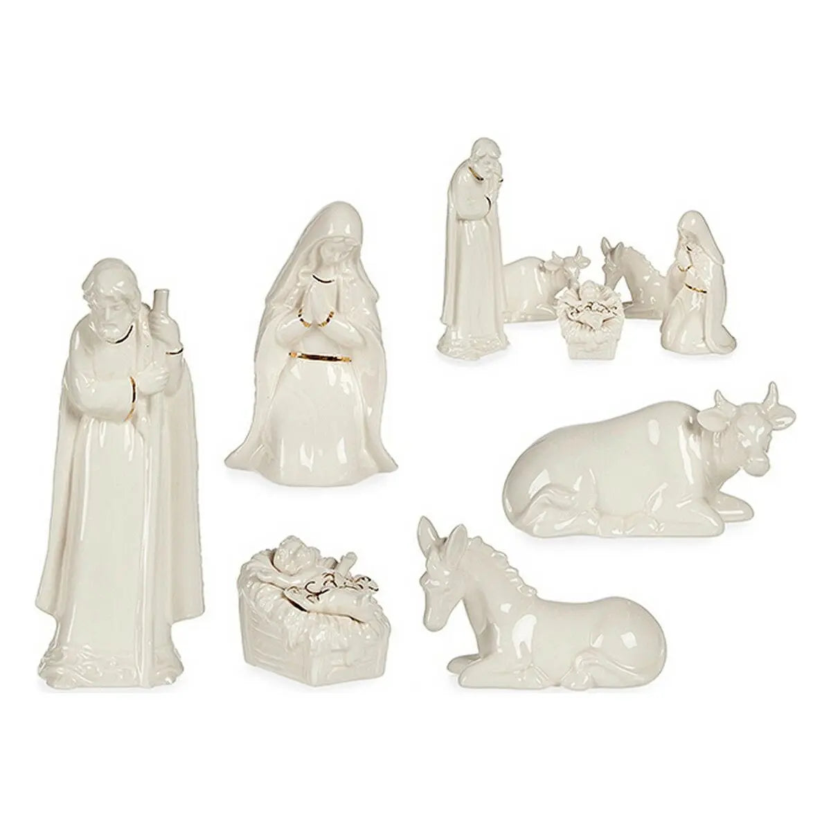 Lot Figurine pour crèche Blanc Doré Céramique - Sapin Belge