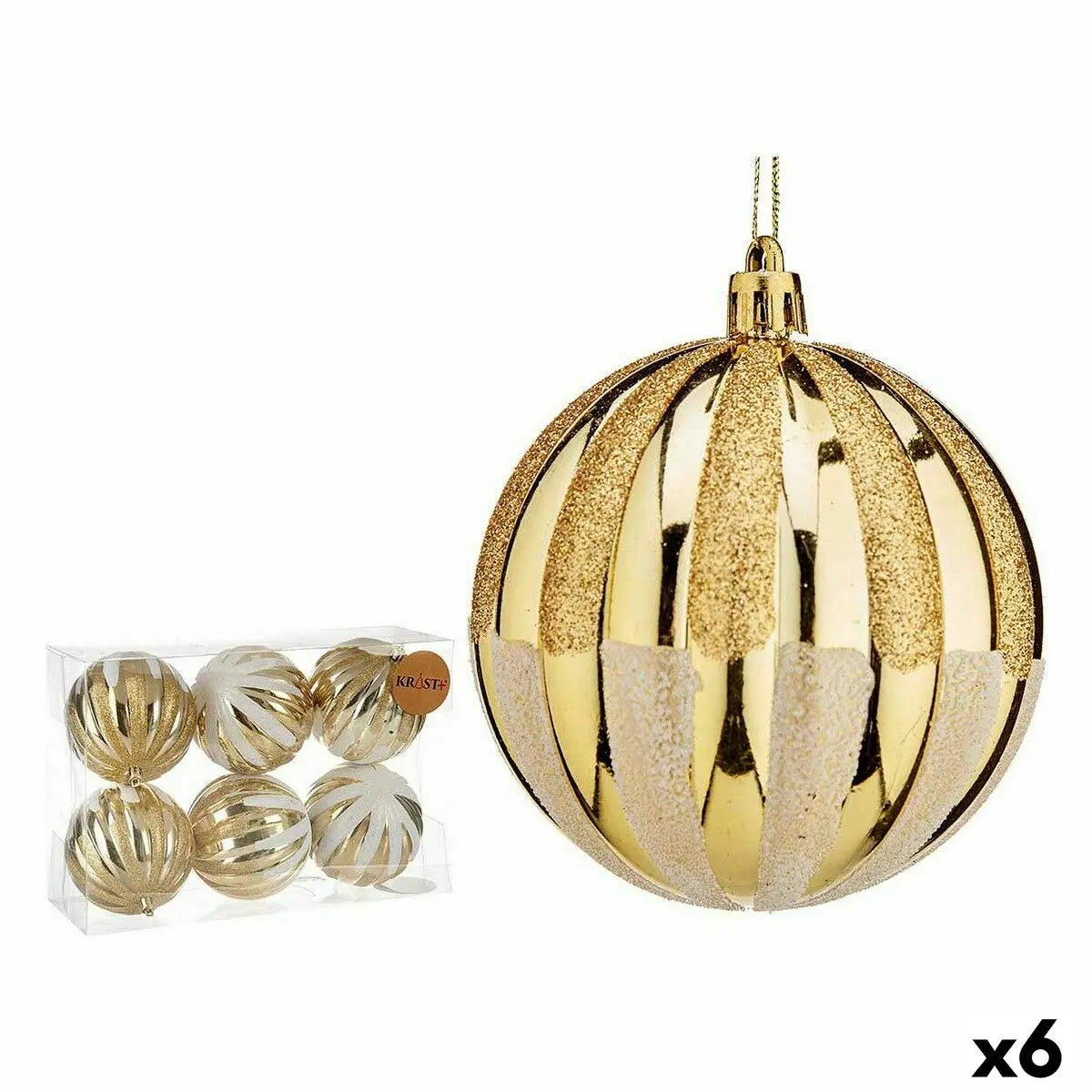 Lot de boules de Noël 10 cm Doré Plastique (6 Unités) - Sapin Belge