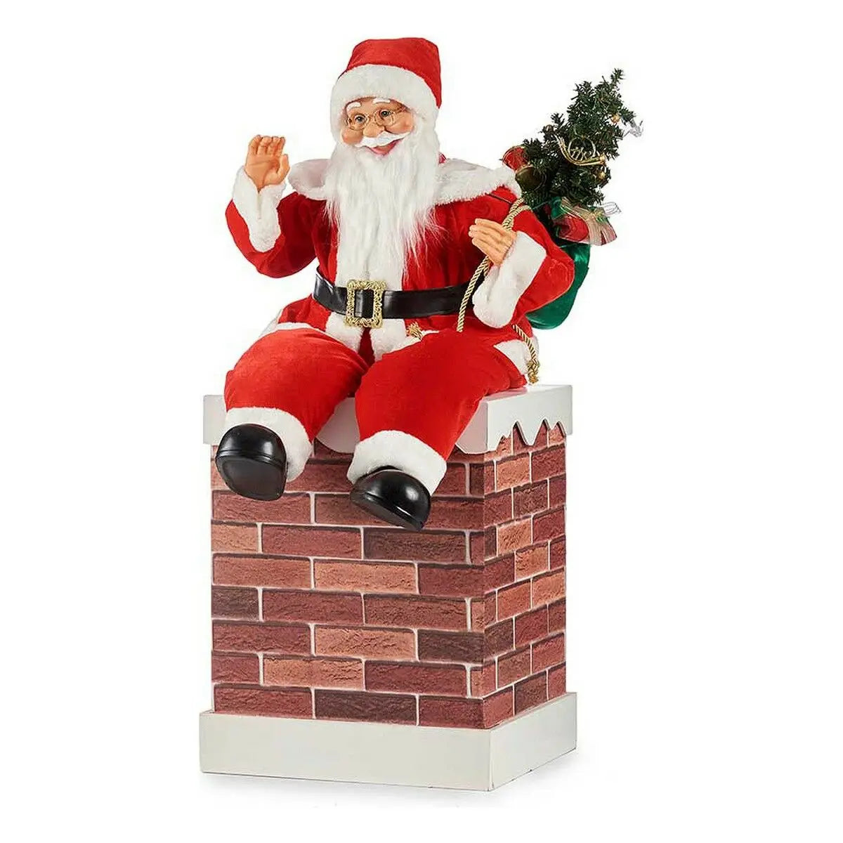 Père Noël Cheminée Blanc Marron Rouge Bois Plastique 100 x 40 x 35 cm - Sapin Belge