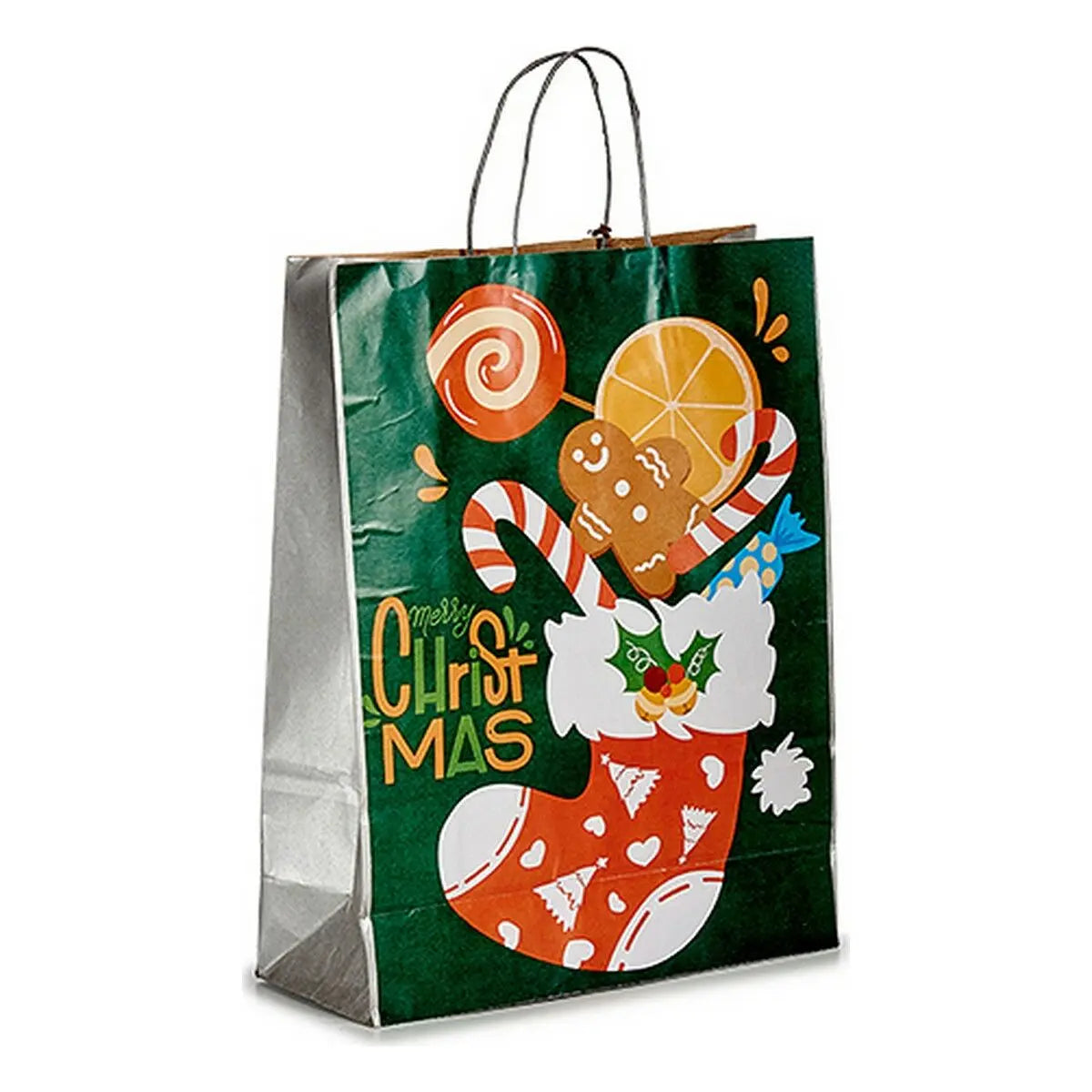 Sac de Noël Papier Vert (35 x 15 x 42 cm) - Sapin Belge