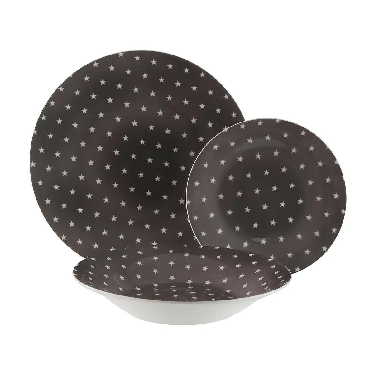 Service de Vaisselle Versa Noir Etoiles Porcelaine 12 Pièces - Sapin Belge