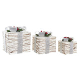 Set de boîtes décoratives DKD Home Decor LED Blanc Argenté 25 x 25 x 28 cm (3 Pièces) - Sapin Belge