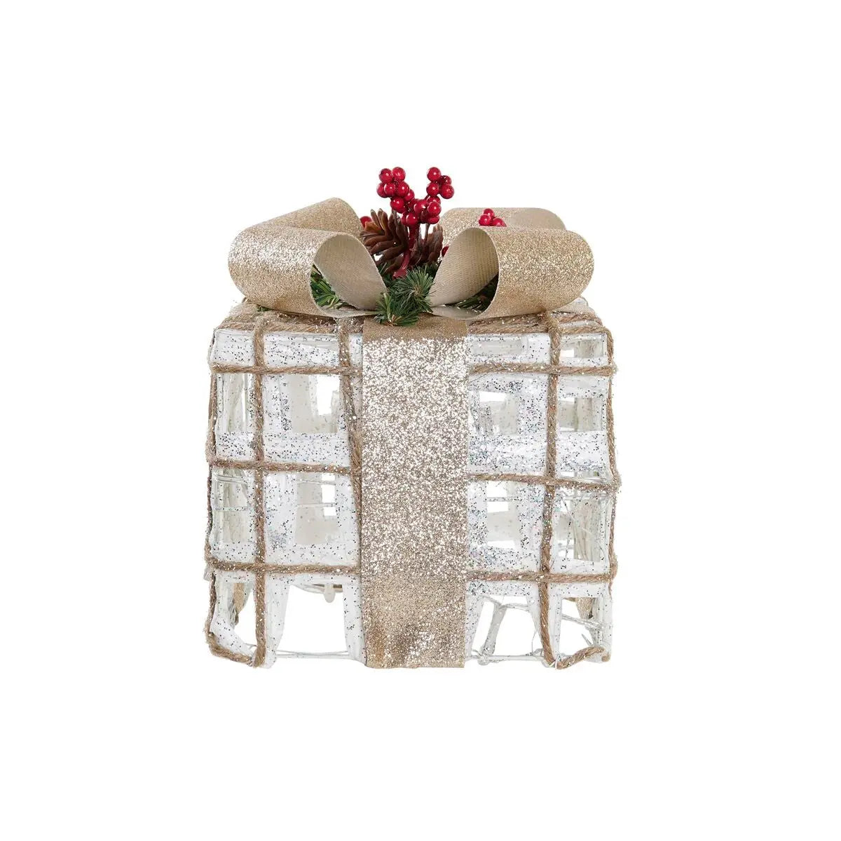 Set de boîtes décoratives DKD Home Decor LED Blanc Doré Rouge Vert 25 x 25 x 28 cm (3 Pièces) - Sapin Belge