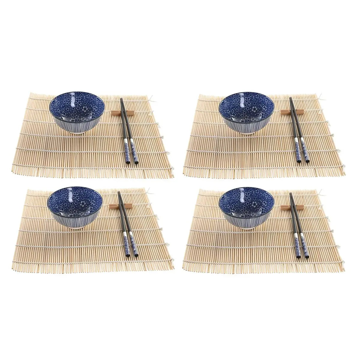 Set de sushi DKD Home Decor 14,5 x 14,5 x 31 cm Noir Bleu Grès Oriental (16 Pièces) - Sapin Belge