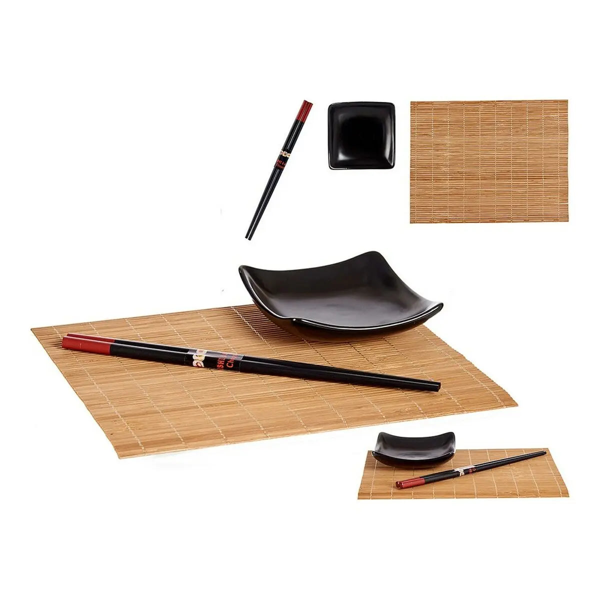 Set de sushi Noir Marron Céramique Bambou (6 pcs) - Sapin Belge