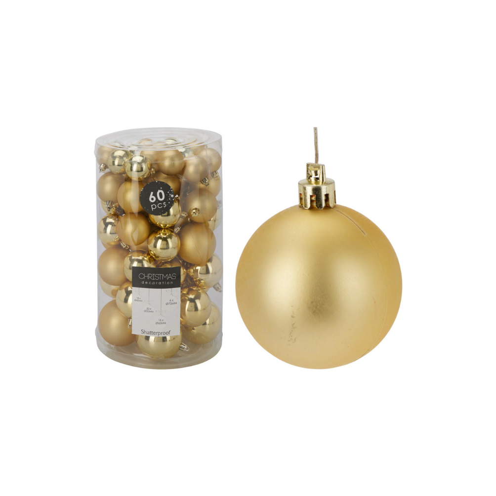 Set de boules de Noël 60pcs dorées