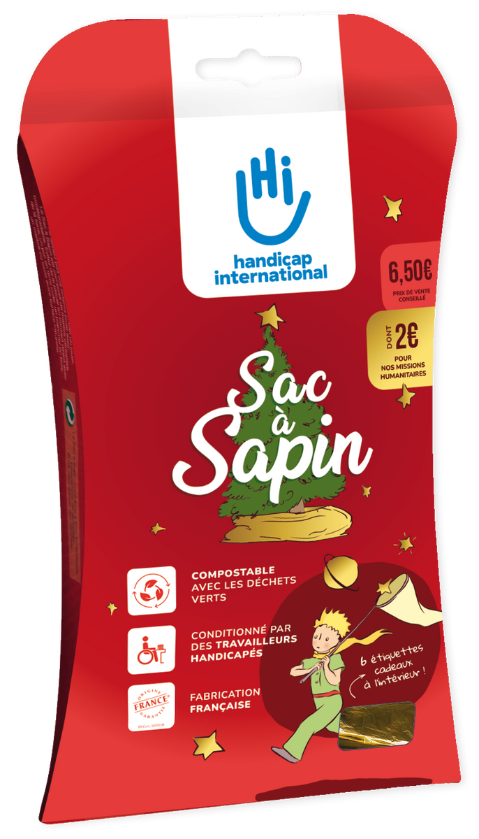 Sac à sapin doré 100% biodégradable Handicap International SapinBelge