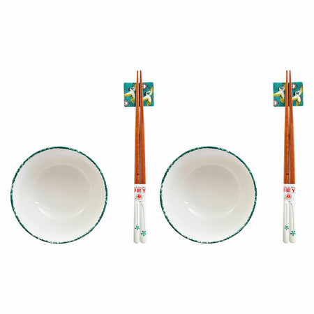 Set de sushi DKD Home Decor 25 x 25 x 6,5 cm Porcelaine Bois Blanc Vert Oriental (6 Pièces) (25 x 25 x 6,5 cm) (6 pcs) - Sapin Belge