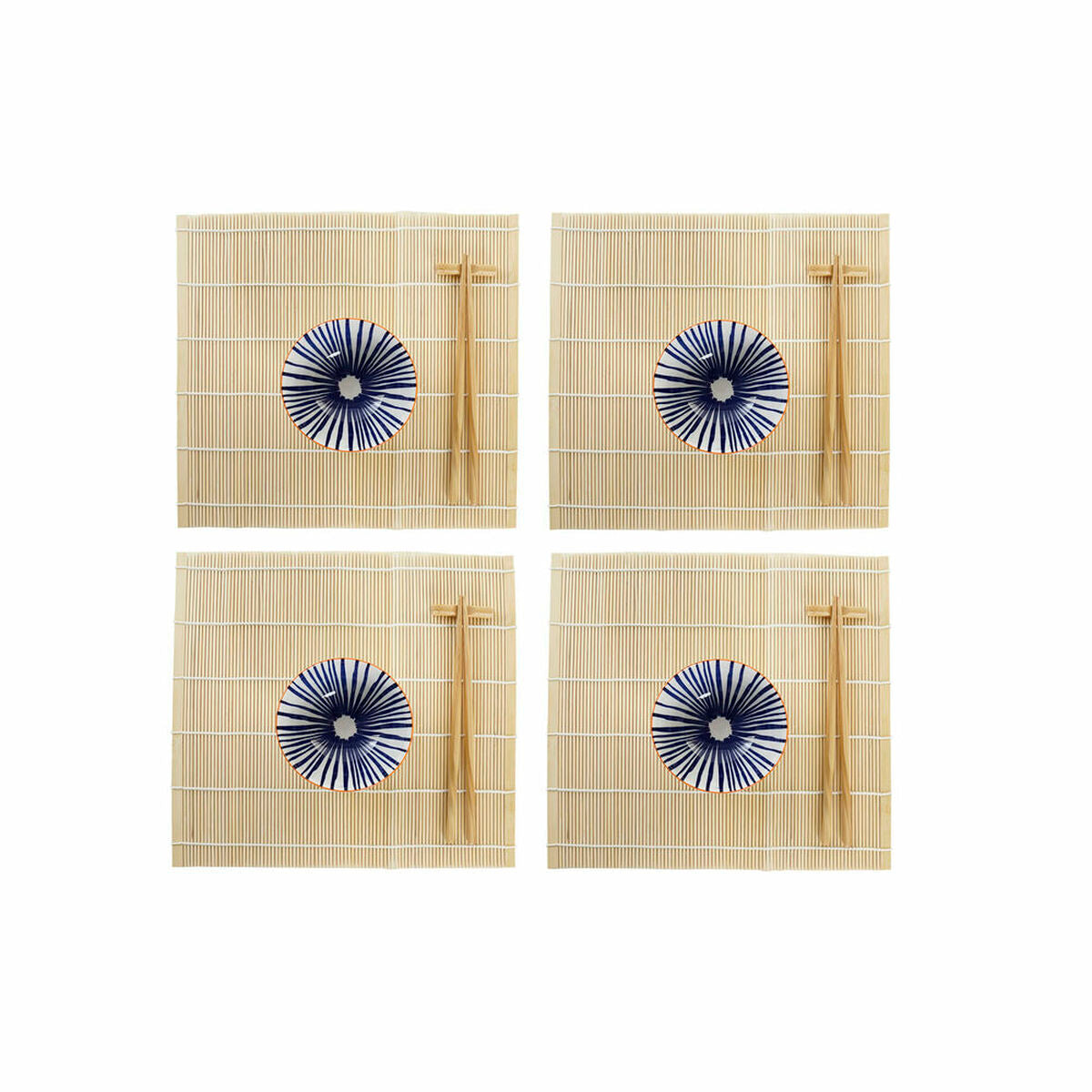 Set de sushi DKD Home Decor 14,5 x 14,5 x 31 cm Bleu Blanc Grès Oriental (16 Pièces) - Sapin Belge
