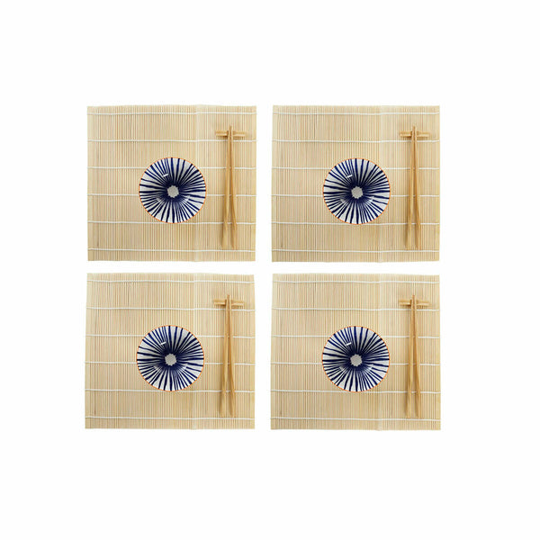 Set de sushi DKD Home Decor 14,5 x 14,5 x 31 cm Bleu Blanc Grès Oriental (16 Pièces) - Sapin Belge