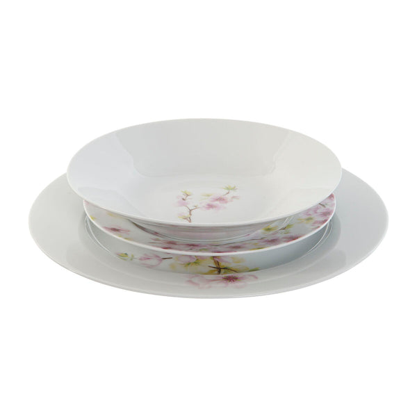 Service de Vaisselle Home ESPRIT Blanc Vert Rose Porcelaine 18 Pièces 27 x 27 x 2 cm - Sapin Belge