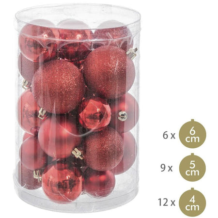 Boules de Noël Rouge Plastique Paillettes 12,5 x 12,5 x 27 cm (27 Unités) - Sapin Belge