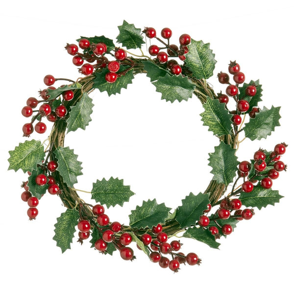 Couronne de Noël Rouge Vert Plastique fils de fer Foam 35 cm - Sapin Belge