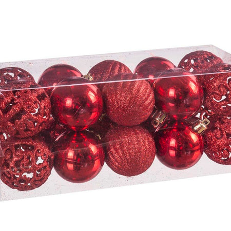 Boules de Noël Rouge Plastique Formes 5 x 5 x 5 cm (20 Unités) - Sapin Belge