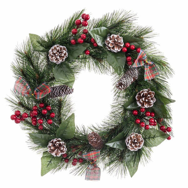 Couronne de Noël Blanc Rouge Vert Naturel PVC 40 cm - Sapin Belge