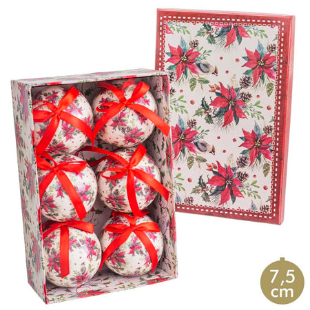 Boules de Noël Multicouleur Papier Polyfoam Fleur 7,5 x 7,5 x 7,5 cm (6 Unités) - Sapin Belge