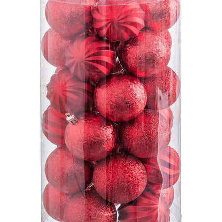 Boules de Noël Rouge Plastique 6 x 6 x 6 cm (30 Unités) - Sapin Belge