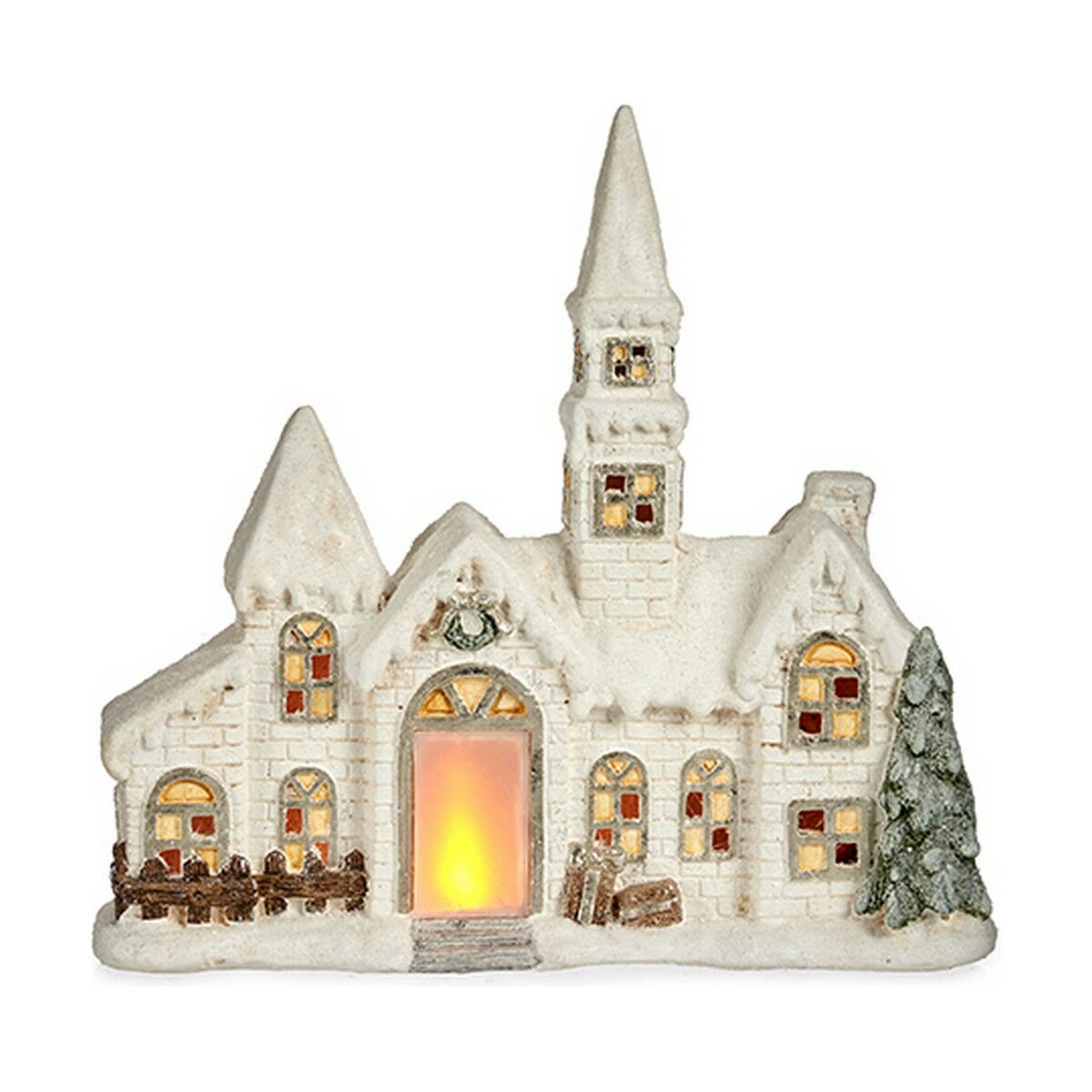 Figurine Décorative Noël Lumière LED Maison 11 x 47,5 x 49 cm Blanc Polyrésine - Sapin Belge