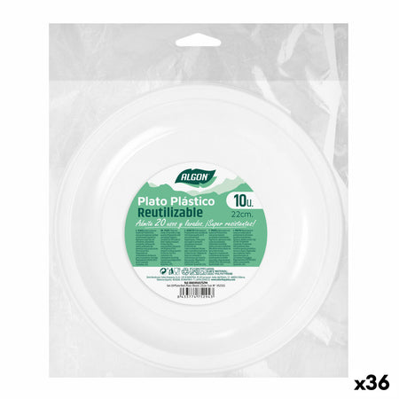 Lot d'assiettes réutilisables Algon Rond Blanc Plastique 21,5 x 1,5 cm (36 Unités) - Sapin Belge