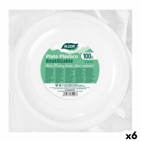 Lot d'assiettes réutilisables Algon Rond Blanc Plastique 22 x 22 x 1,5 cm (6 Unités) - Sapin Belge