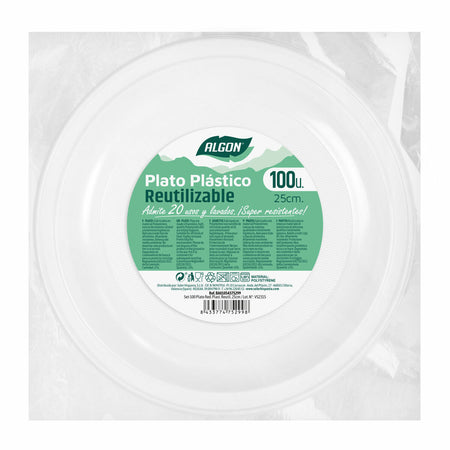 Lot d'assiettes réutilisables Algon Rond Blanc Plastique 25 x 25 x 2,5 cm (6 Unités) - Sapin Belge