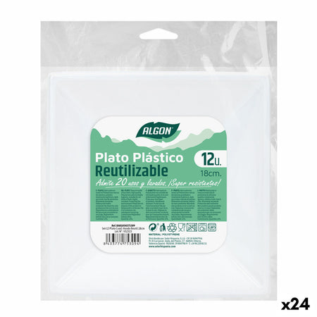 Lot d'assiettes réutilisables Algon Carré Blanc Plastique 18 x 18 x 4 cm (24 Unités) - Sapin Belge