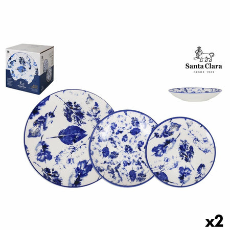Assietes Santa Clara Blue Leaves 18 Pièces Porcelaine (2 Unités) - Sapin Belge