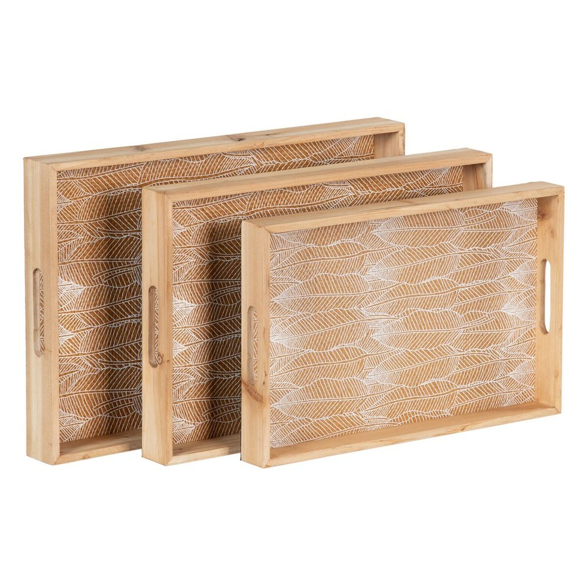 Plateau apéritif 45 x 31 x 5 cm Volets Naturel Bois Rotin 3 Pièces - Sapin Belge