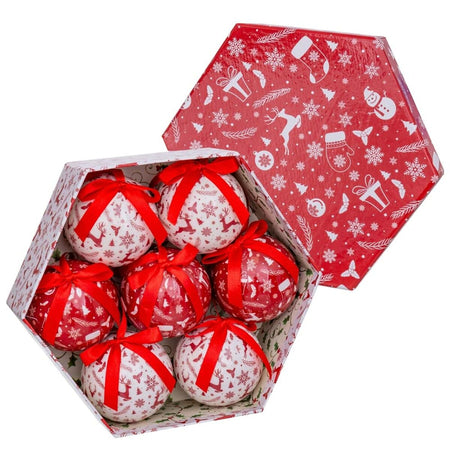 Boules de Noël Blanc Rouge Papier Polyfoam Bonhomme de Neige 7,5 x 7,5 x 7,5 cm (7 Unités) - Sapin Belge