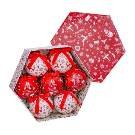 Boules de Noël Blanc Rouge Papier Polyfoam Bonhomme de Neige 7,5 x 7,5 x 7,5 cm (7 Unités) - Sapin Belge