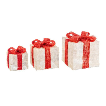 Décorations de Noël Blanc Rouge Métal Fibre Boîte Cadeau 25 x 25 x 31 cm (3 Unités) - Sapin Belge