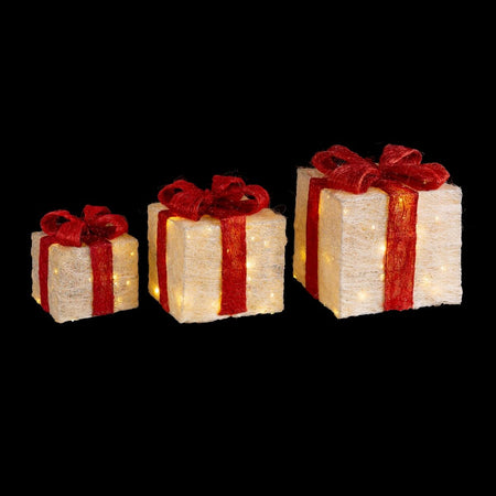 Décorations de Noël Blanc Rouge Métal Fibre Boîte Cadeau 25 x 25 x 31 cm (3 Unités) - Sapin Belge