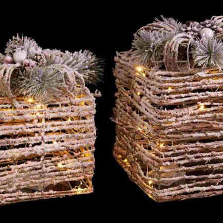 Décorations de Noël Naturel Métal Plastique Fibre Boîte Cadeau 25 x 25 x 36 cm (3 Unités) - Sapin Belge