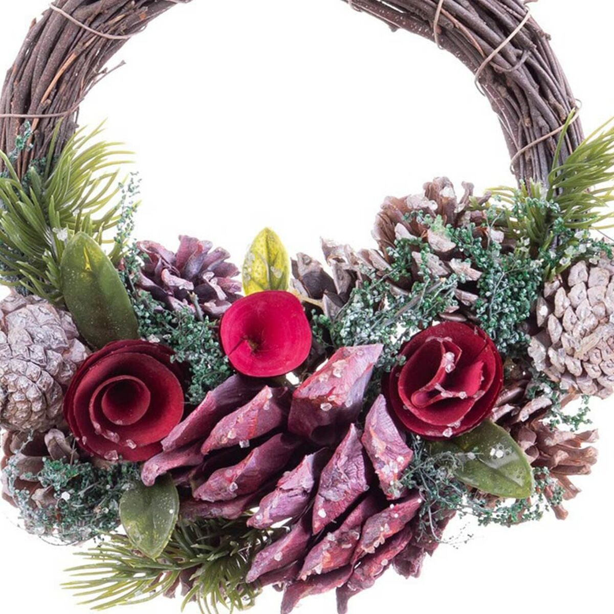 Couronne de Noël Rouge Multicouleur Rotin Plastique Foam Ananas 24 x 22 x 8 cm - Sapin Belge