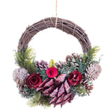 Couronne de Noël Rouge Multicouleur Rotin Plastique Foam Ananas 24 x 22 x 8 cm - Sapin Belge