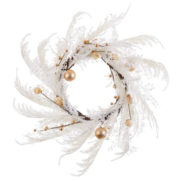 Couronne de Noël Blanc Doré Plastique 60 cm - Sapin Belge