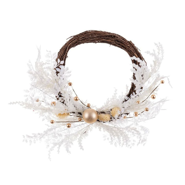 Couronne de Noël Blanc Doré Rotin Plastique 45 cm - Sapin Belge