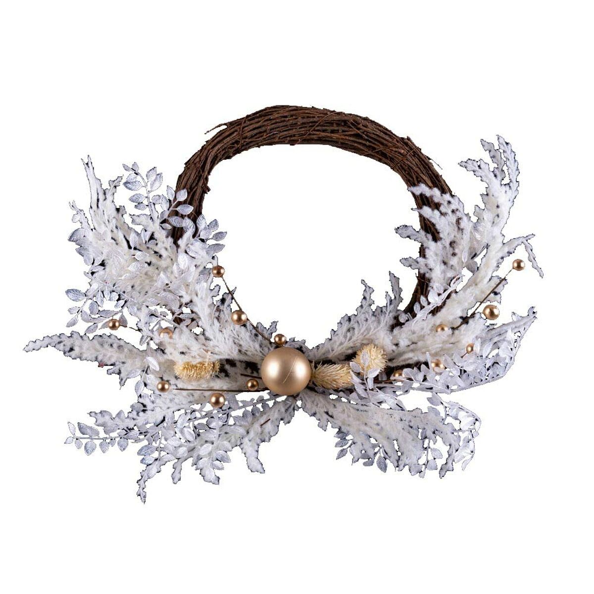 Couronne de Noël Blanc Doré Rotin Plastique 45 cm - Sapin Belge