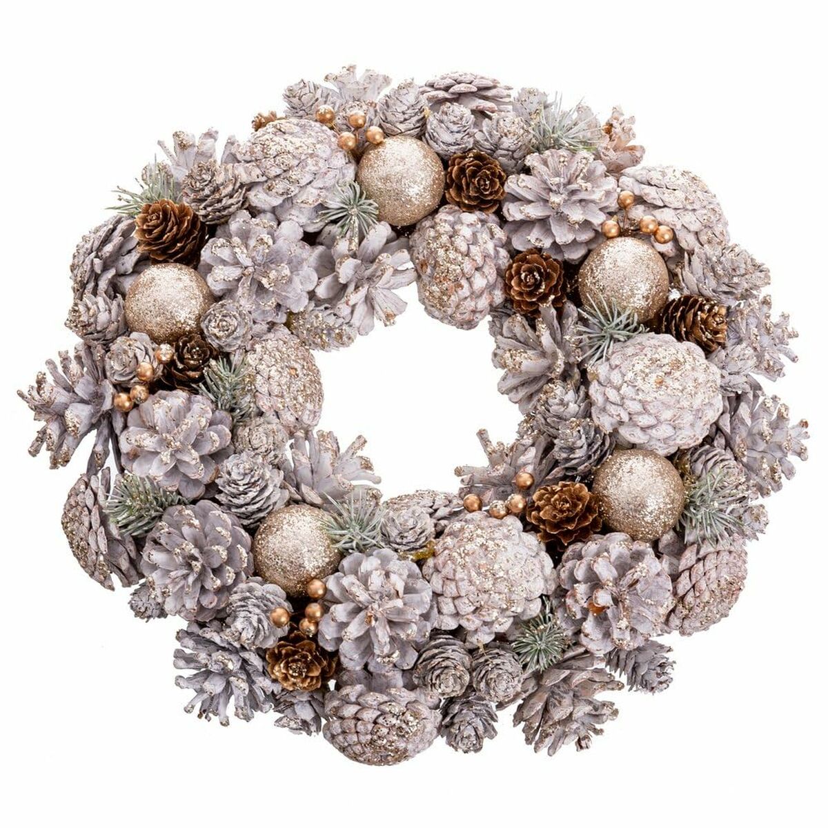 Couronne de Noël Blanc Doré Plastique Foam Ananas 34 x 34 x 8,5 cm - Sapin Belge