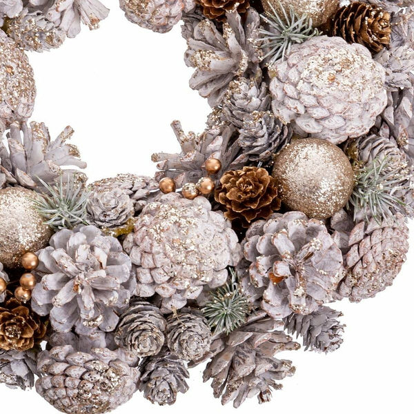 Couronne de Noël Blanc Doré Plastique Foam Ananas 34 x 34 x 8,5 cm - Sapin Belge