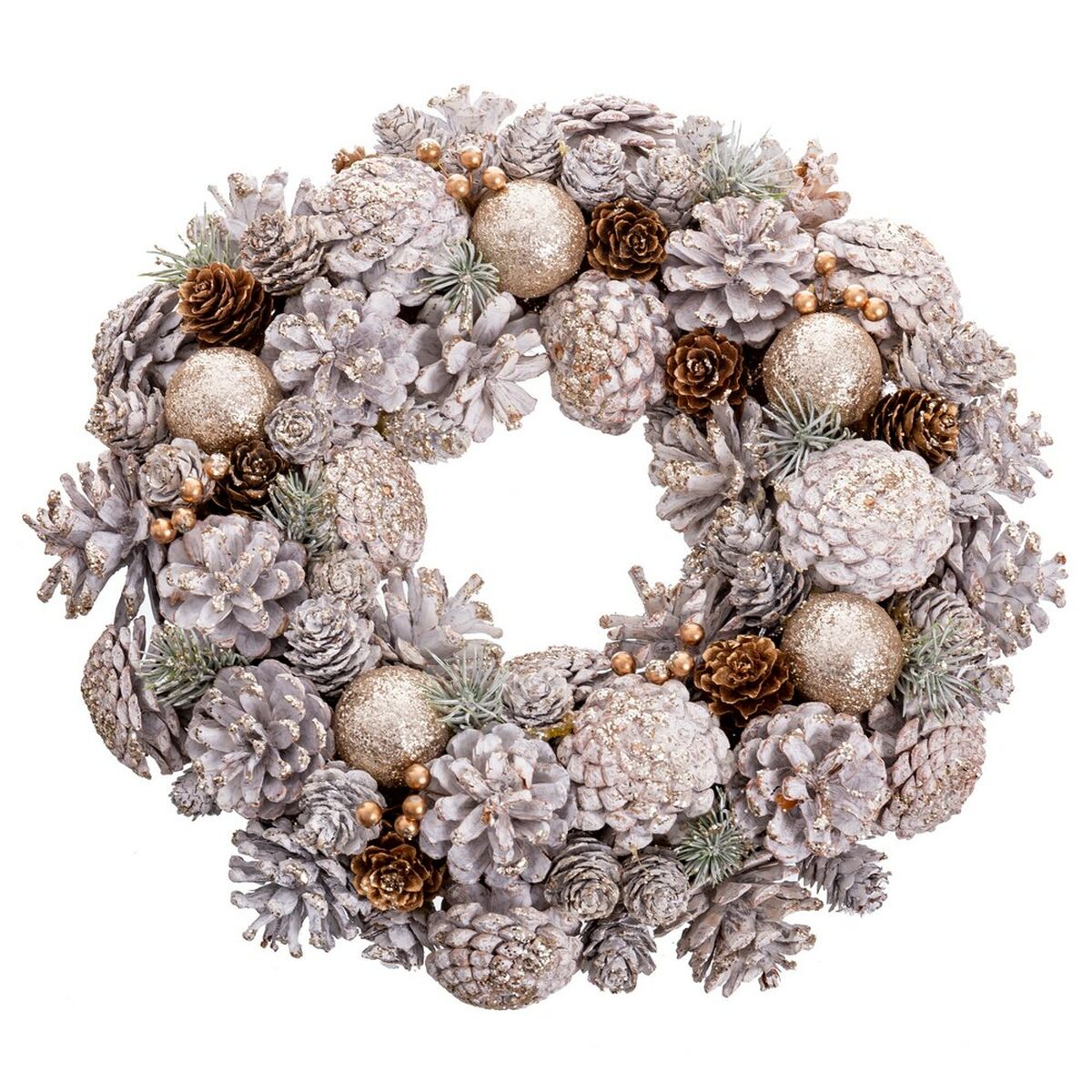 Couronne de Noël Blanc Doré Plastique Foam Ananas 34 x 34 x 8,5 cm - Sapin Belge